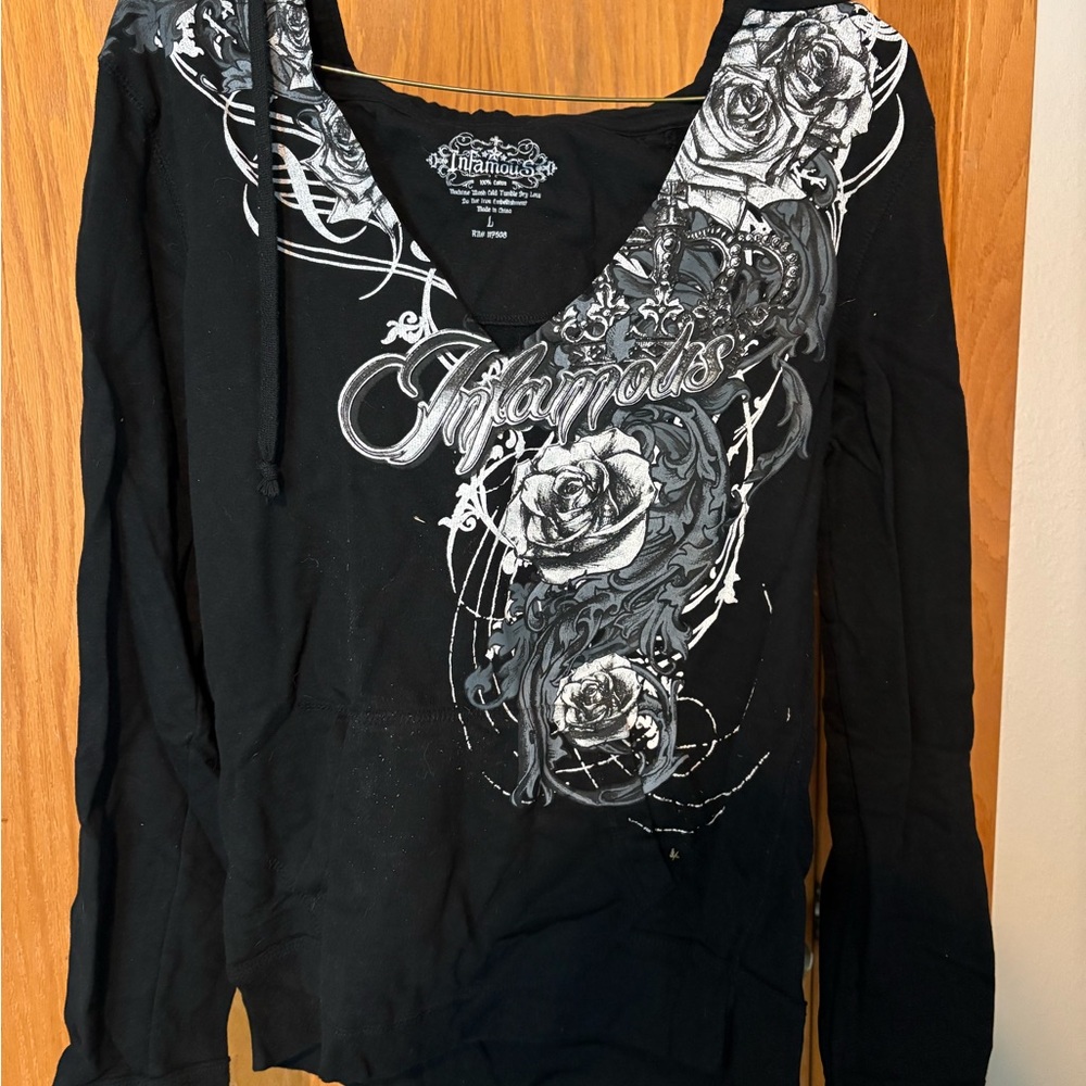 Affliction Women's Black and Gray Floral Hoodie